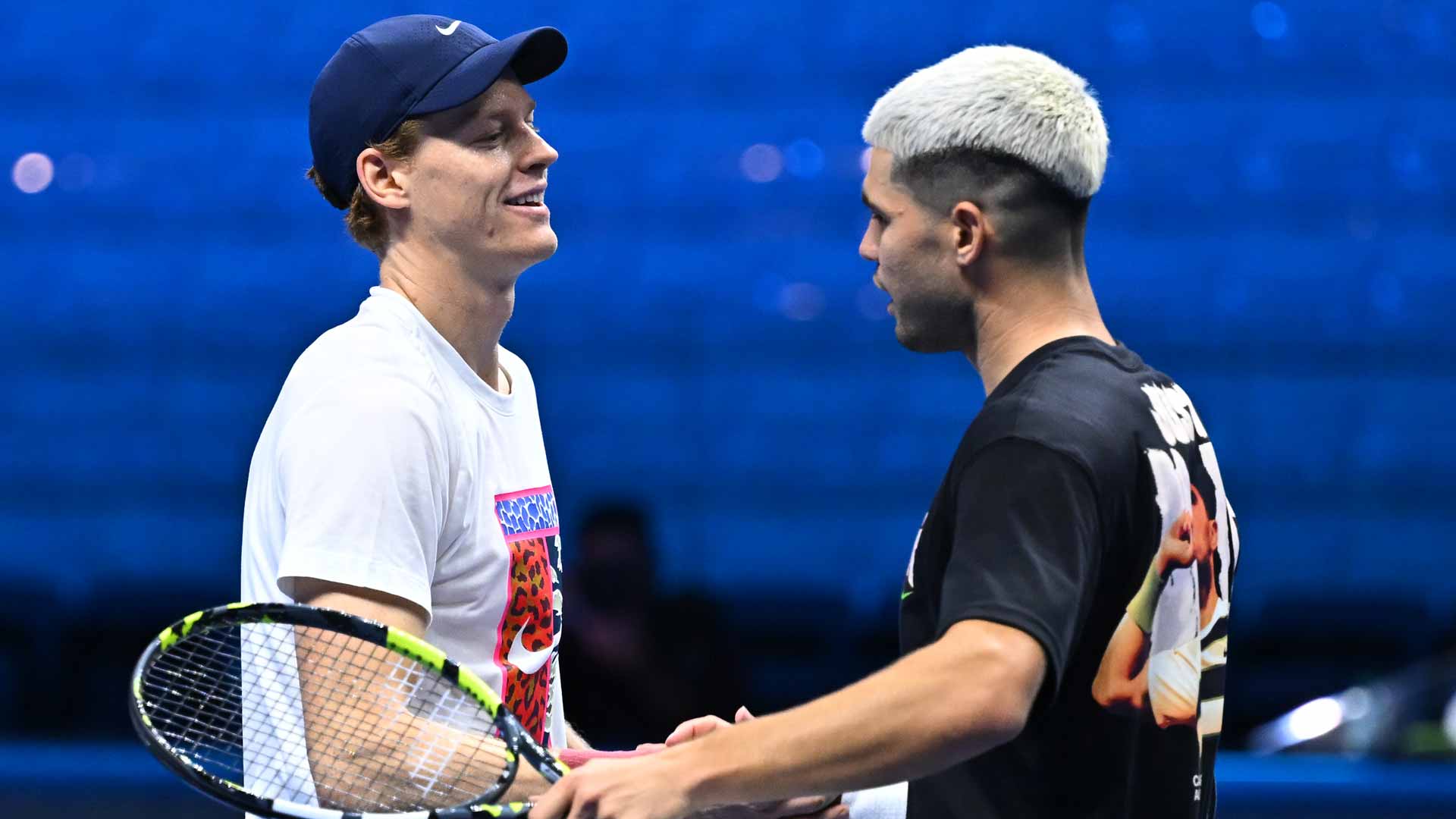 Jannik Sinner and Carlos Alcaraz trained together Friday at the Nitto ATP Finals.