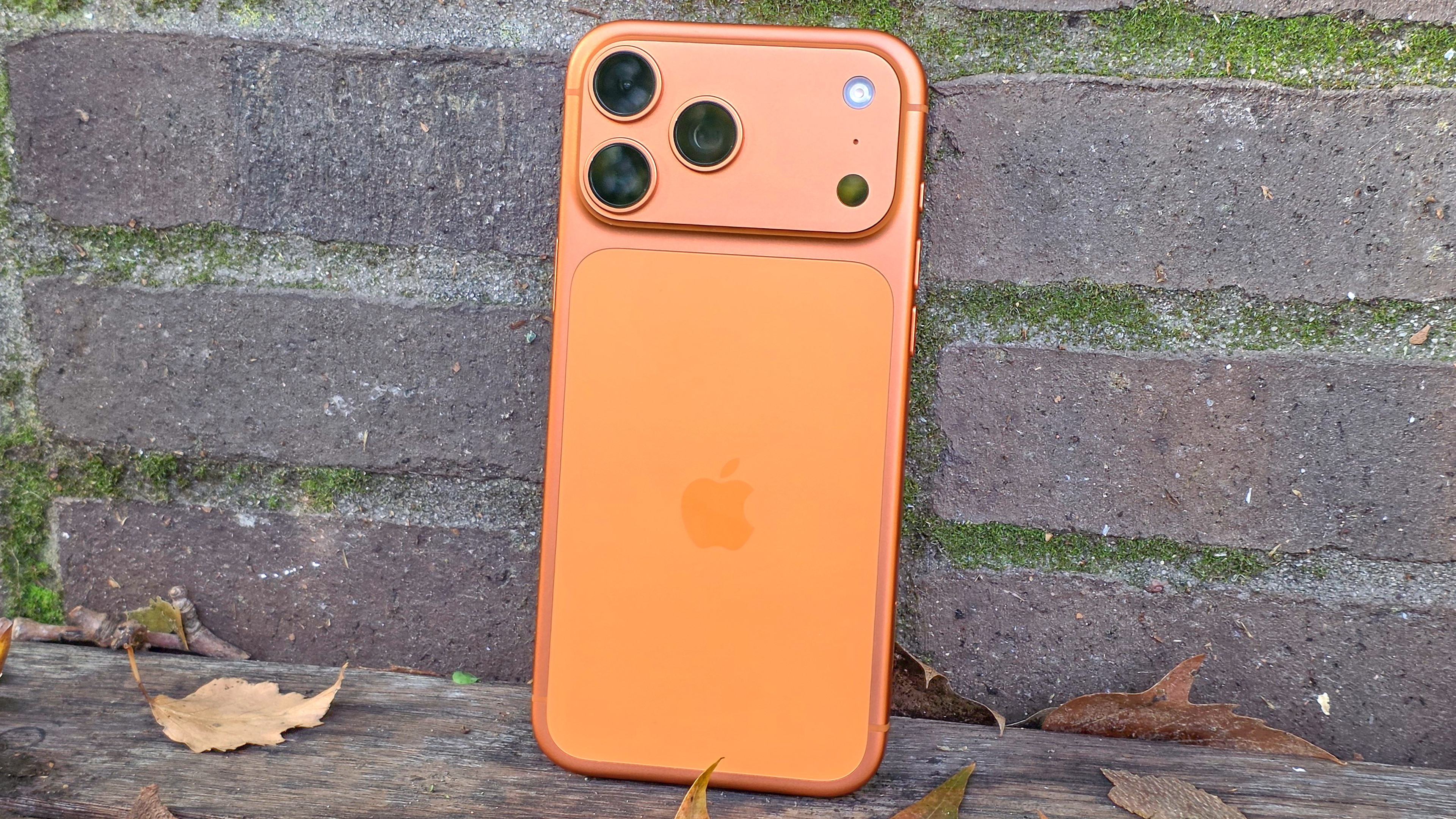 iPhone 17 Pro Max back with brick background