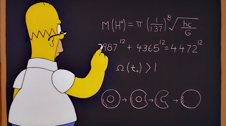Homer Simpson writing an equation on a chalkboard on The Simpsons