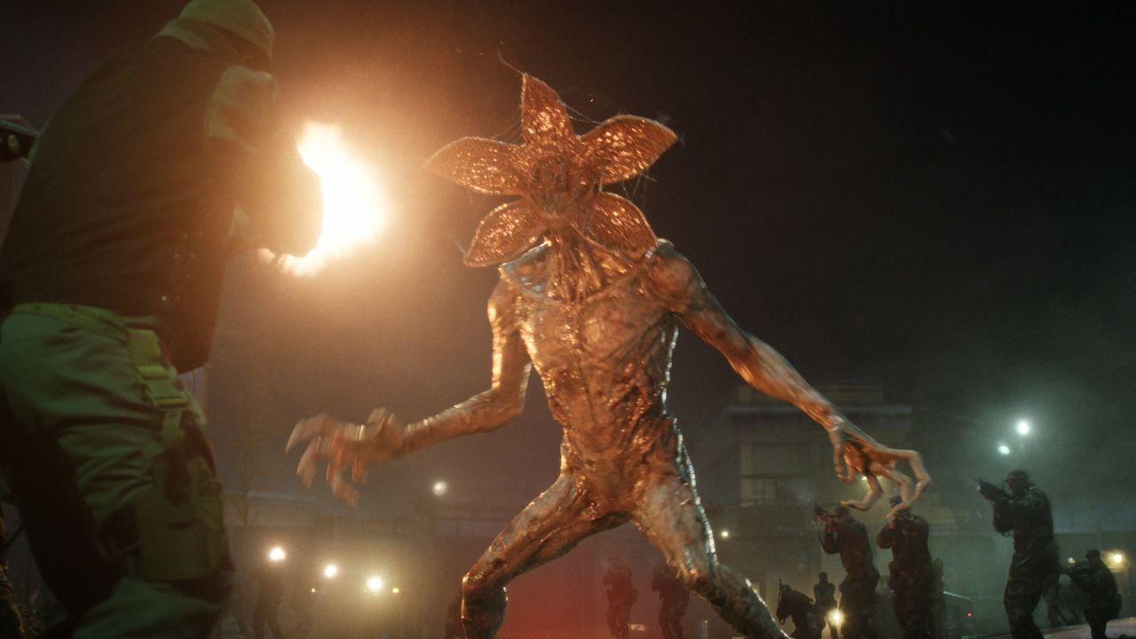 A Demogorgon attacking a soldier at the MAC-Z in Stranger Things Season 5x04