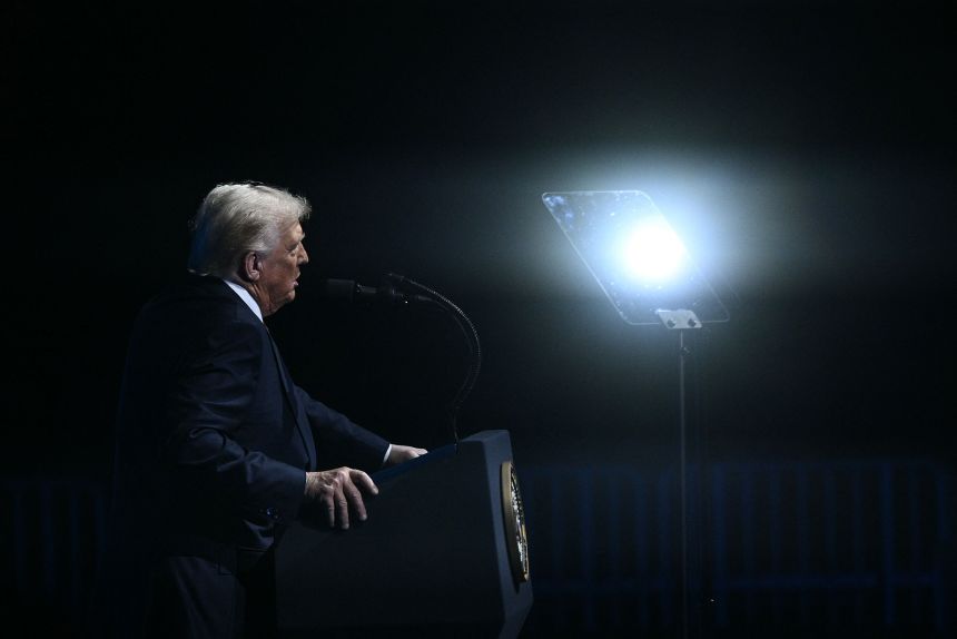 US President Donald Trump speaks at the American Business Forum at the Kaseya Center in Miami on November 5.