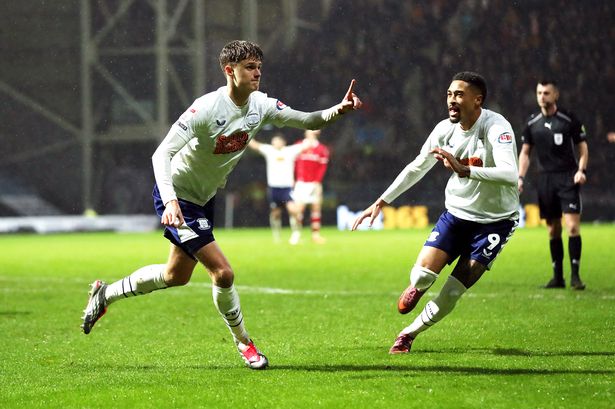 Harrison Armstrong celebrates scoring during the match between Preston North End and Wrexham at Deepdale on December 6, 2025