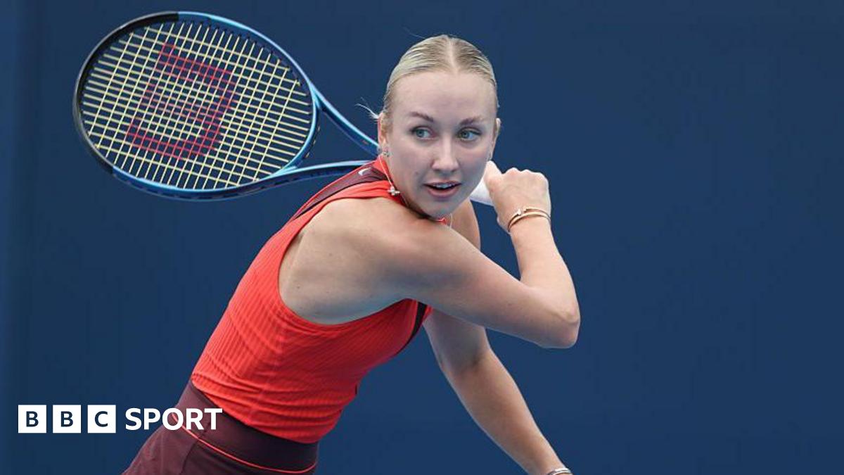 Anastasia Potapova swings a tennis racquet