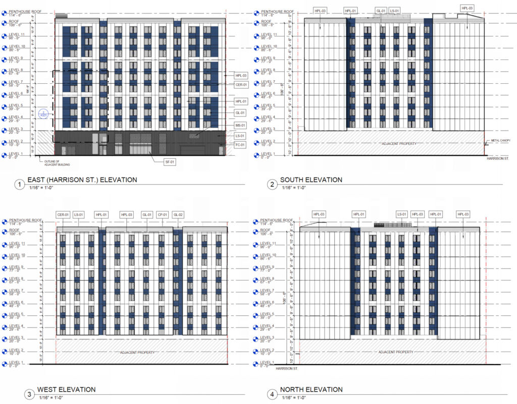 1523 Harrison Street facade elevations, illustration by oWow