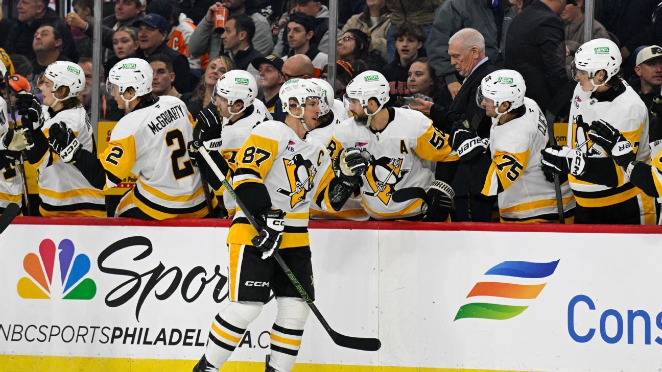 Crosby nears Lemieux's Penguins points mark, nets 2 vs. Flyers