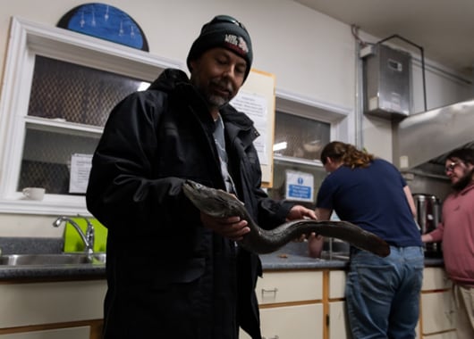 Man holding eel