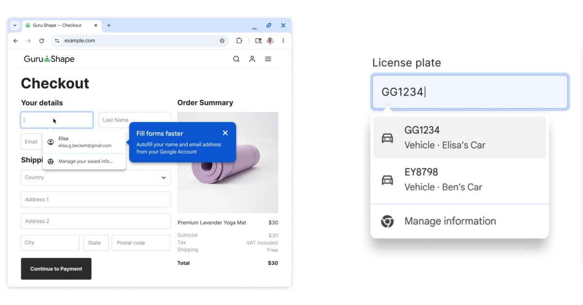 Chrome Autofill getting two-line design, Google Wallet integration
