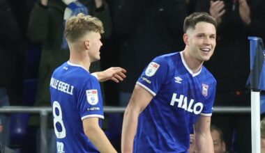 Sindre Walle Egeli (left) and George Hirst (right) scored Ipswich's goals at Portman Road