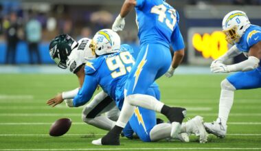 Eagles QB Jalen Hurts first with 2 turnovers on same play