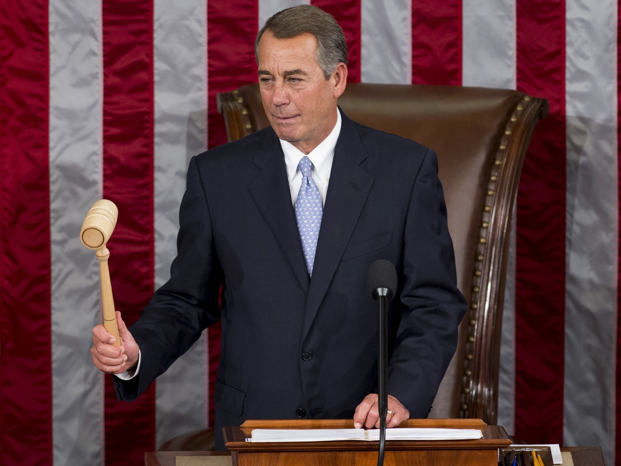 Outgoing Speaker of the House John Boehner, Republican of Ohio, uses his gavel to call a vote for a new Speaker in the House Chamber at the US Capitol in Washington, DC, on 29 October 2015. Boehner described in a candid interview after stepping down how he had never once seen his party agree on a single health-related initiative