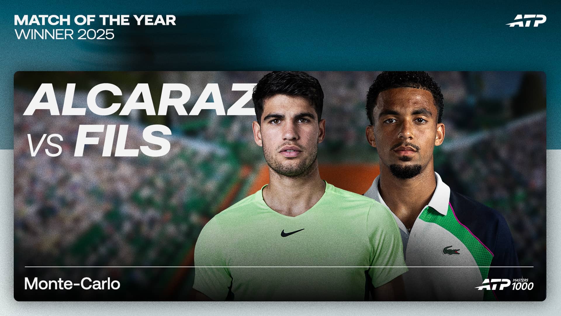 Carlos Alcaraz and Arthur Fils' clash in Monte-Carlo was voted the 2025 ATP Tour Match of the Year.