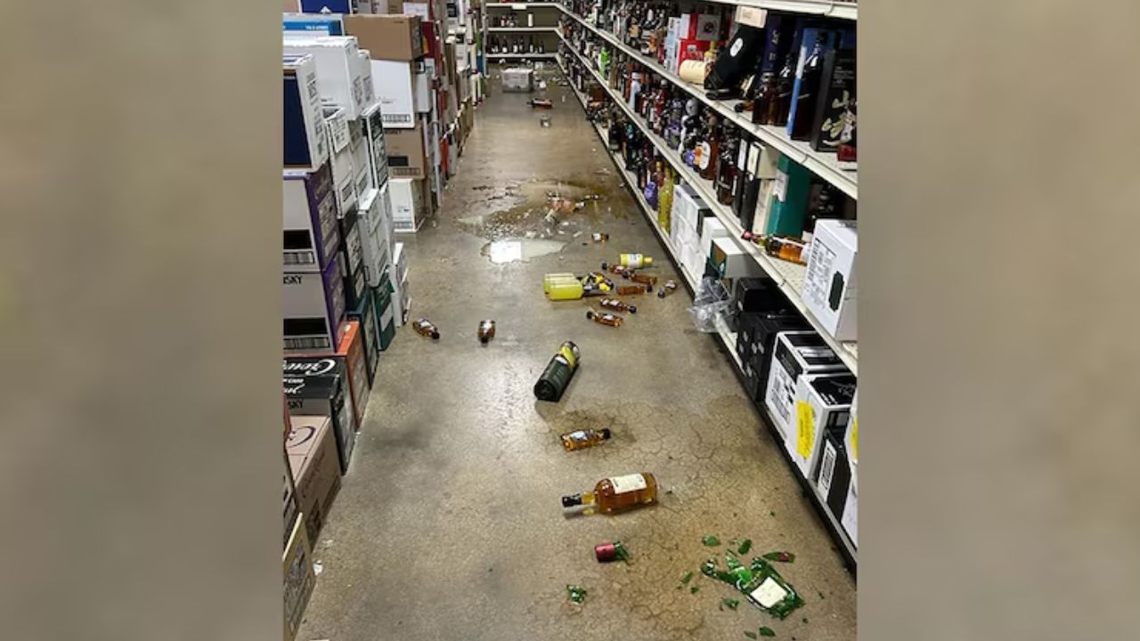 The raccoon had broken multiple bottles and seemingly drunk different types of alcohol before collapsing in the store's bathroom.