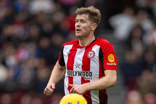 LONDON, ENGLAND - Saturday, February 17, 2024: Brentford's Nathan Collins during the FA Premier League match between Brentford FC and Liverpool FC at the Brentford Community Stadium. Liverpool won 4-1. (Photo by David Rawcliffe/Propaganda)