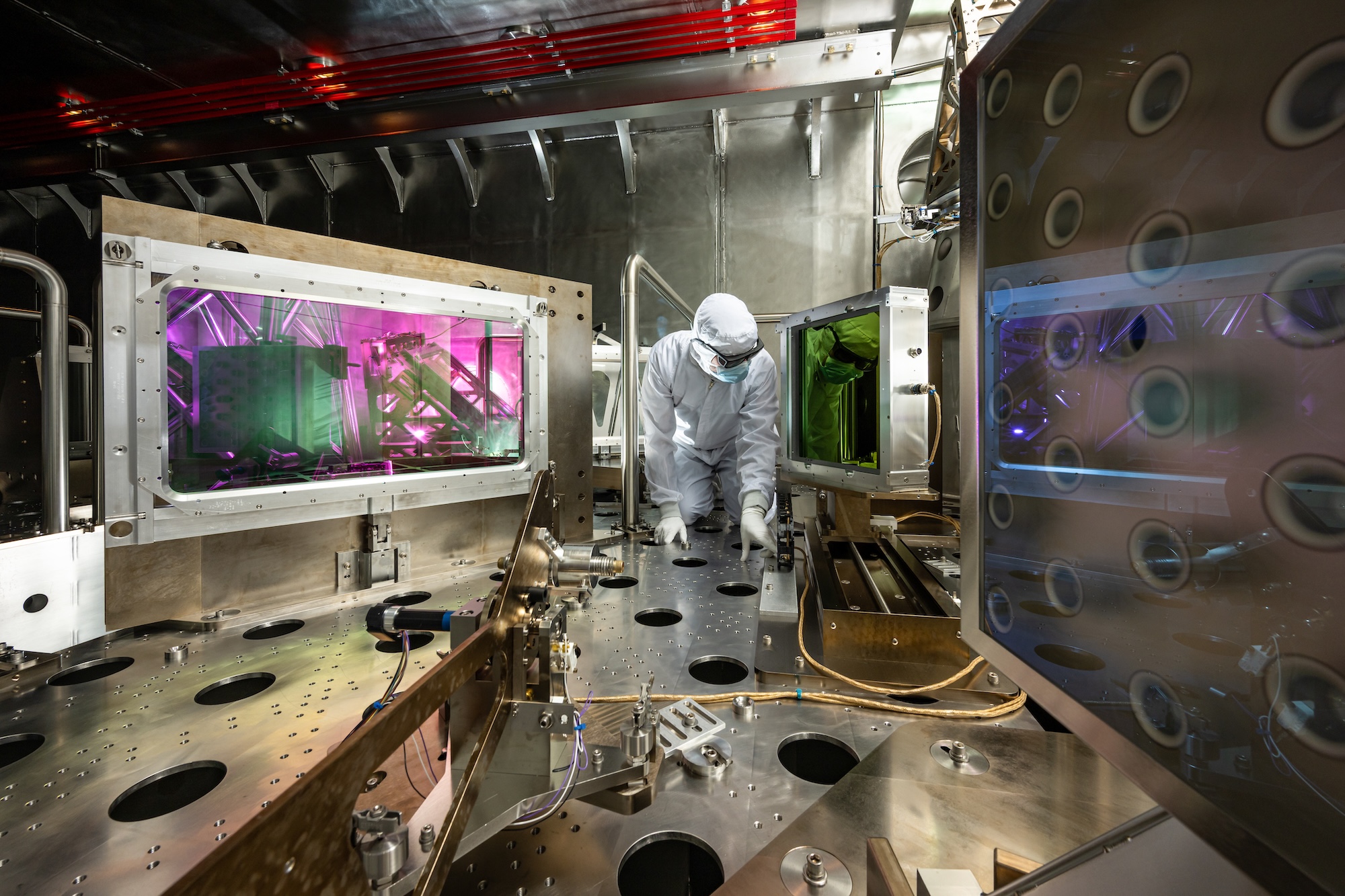 David Canning inside the Grating Compressor Chamber of the OMEGA EP Laser System. 