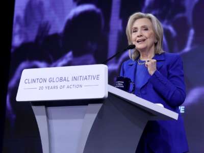 Hillary Clinton speaks onstage during the Clinton Global Initiative 2025 Annual Meeting at New York Hilton Midtown on September 24, 2025 in New York City.
