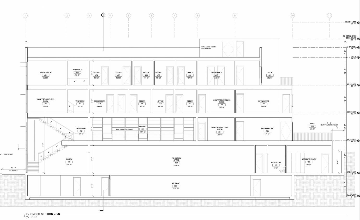 2245 Post Street vertical cross-section, illustration by Karin Payson Architecture + Design