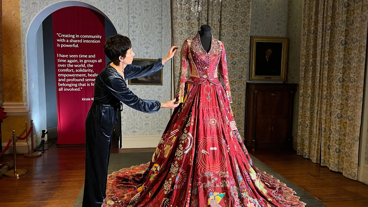 Record-breaking silk dress on display in Devon