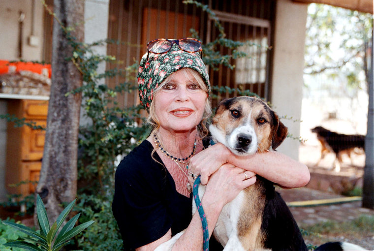 Animal rights activist Brigitte Bardot visits her dog refuge in Paris in 2001.