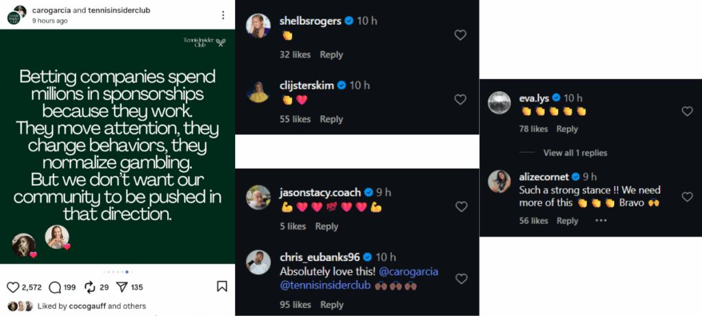 Screengrab of comments on Caroline Garcia's Instagram post