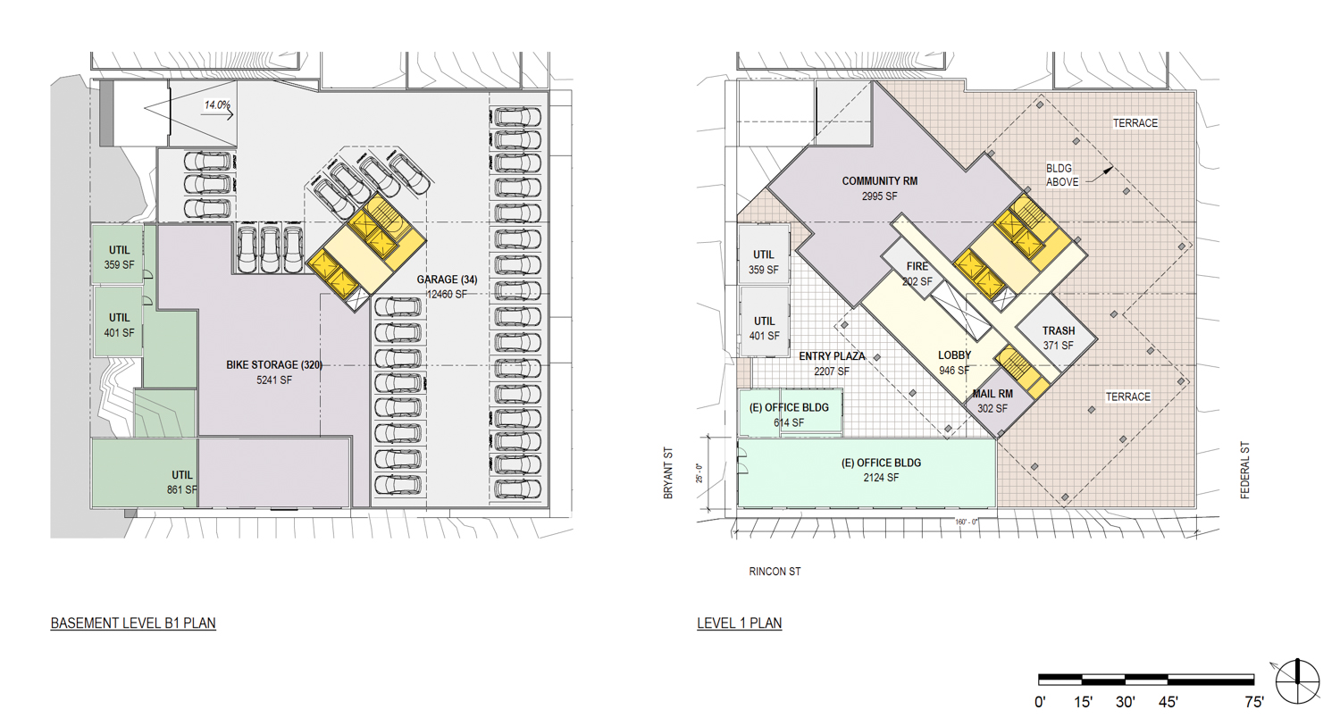 329 Bryant Street basement and first-level floor plans, illustration by Stanton Architecture