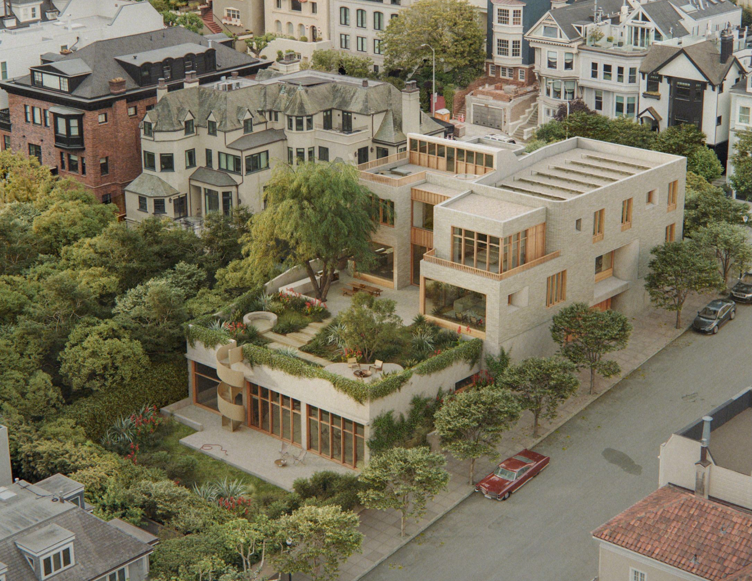 3456 Washington Street aerial overview, rendering by Obata Noblin Office