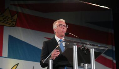Conservative Party of B.C. Leader John Rustad addresses supporters at the party headquarters on election night in Vancouver Saturday, Oct. 19, 2024. Following a group of MLAs calling for Rustad to resign as party leader, he announced Thursday, Dec. 4 he would be resigning from the B.C. Conservatives. (Lauren Collins/Black Press Media)