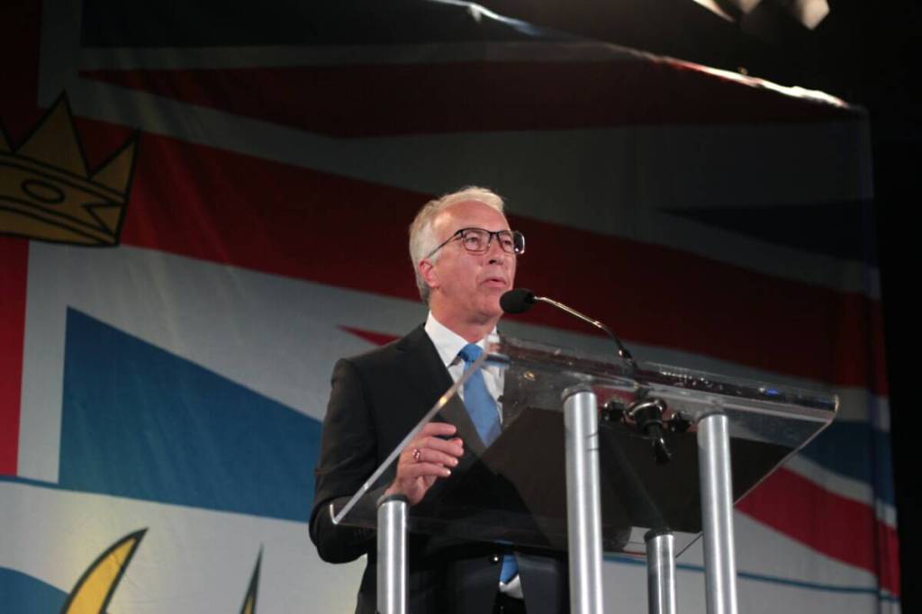 Conservative Party of B.C. Leader John Rustad addresses supporters at the party headquarters on election night in Vancouver Saturday, Oct. 19, 2024. Following a group of MLAs calling for Rustad to resign as party leader, he announced Thursday, Dec. 4 he would be resigning from the B.C. Conservatives. (Lauren Collins/Black Press Media)