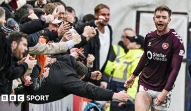 Stuart Findlay celebrates scoring for Hearts