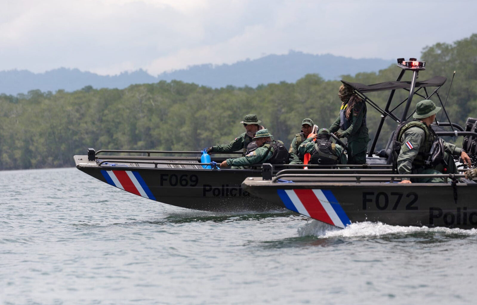 Costa Rican border patrol roam the waters of Térraba-Sierpe National Wetland. In the last decade, authorities have arrested 159 subsidized vessels for illegal infractions ranging from illegal fishing to narco-trafficking. Credit: Ministry of Public Security