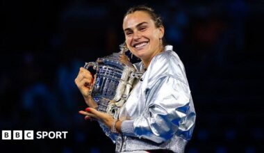 Aryna Sabalenka poses with the US Open trophy