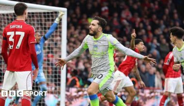 Nottingham Forest 1-2 Manchester City: Rayan Cherki winner sends City top of Premier League