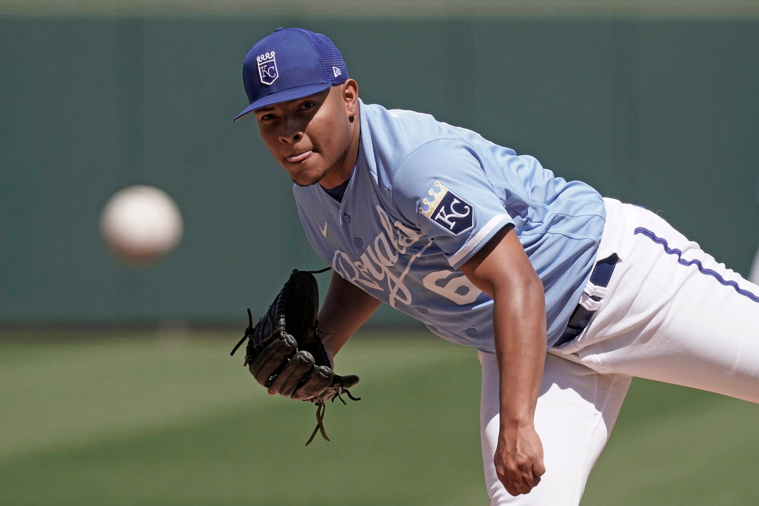 Angel Zerpa throws a pitch during spring training with the Royals.