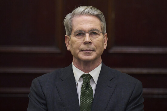 Treasury Secretary Scott Bessent attends a roundtable with journalists, Wednesday, April 23, 2025, after speaking at the Institute of International Finance Global Outlook Forum at the Willard Hotel in Washington. (AP Photo/Jacquelyn Martin)