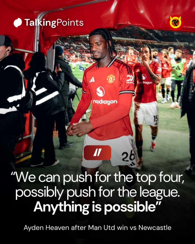 Ayden Heaven comments after Manchester United beat Newcastle United.