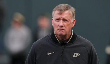 Purdue assistant coach Brad Lambert prior to the start of an NCAA football game between the Purdue Boilermakers and the Northwestern Wildcats, Saturday, Nov. 20, 2021 in Chicago. Pfoot Vs Northwestern (© Nikos Frazier / Journal & Courier / USA TODAY NETWORK)