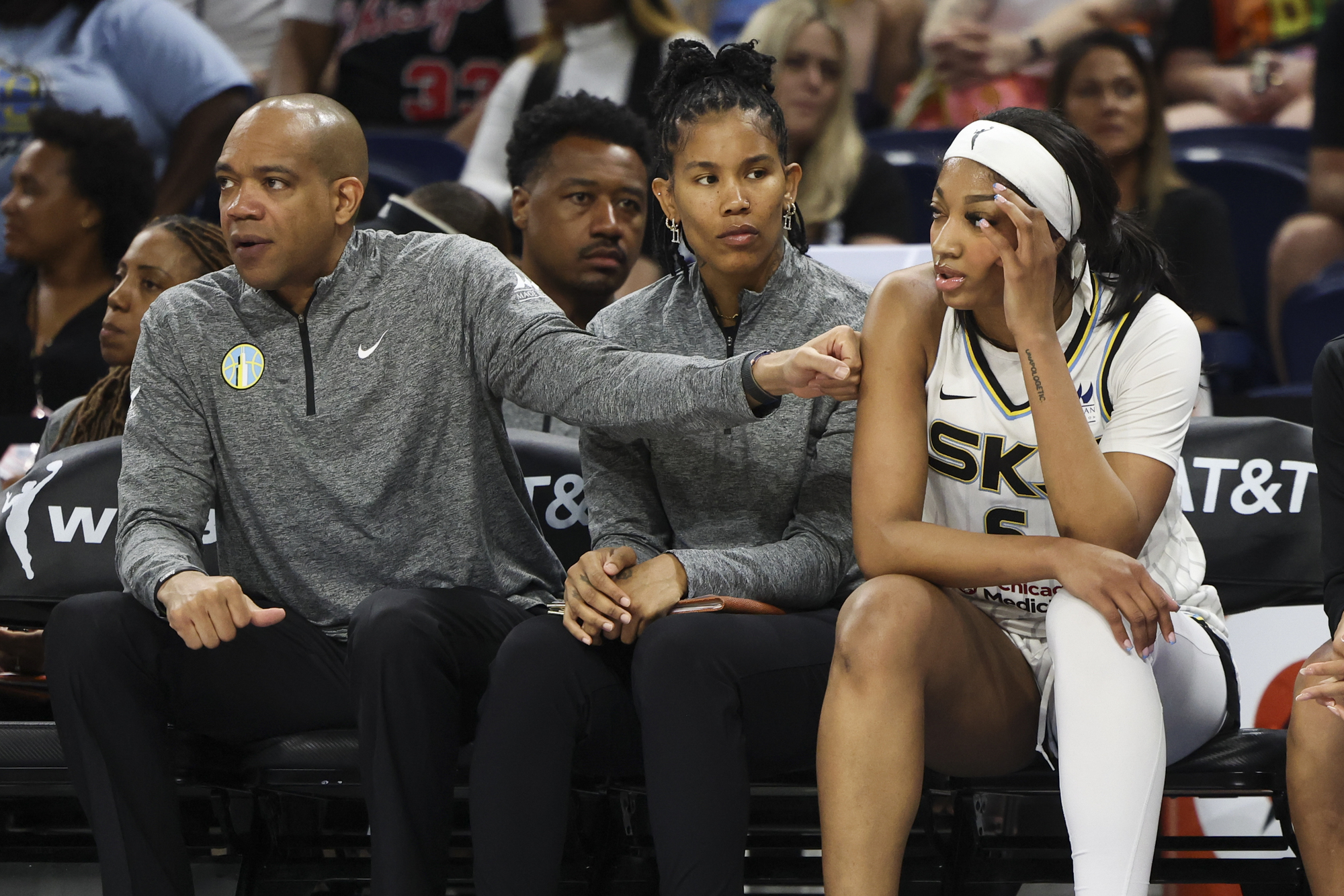 Chicago Sky Assistant Coaches Sydney Johnson, left, and Tamera âTyâ...
