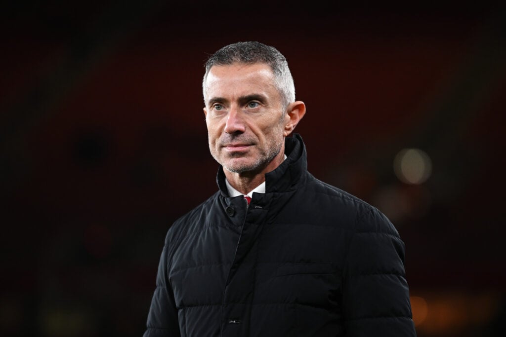 Andrea Berta looking on before an Arsenal game