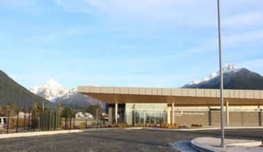 The parking lot outside the Mt. Edgecumbe High School Aquatics Center in Sitka.
