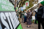 Advanced practice providers, including medical professionals like nurse practitioners, physician assistants and others, represented by the Oregon Nurses Association  strike outside Legacy Health hospitals in Portland, Ore., on Dec. 3, 2025.