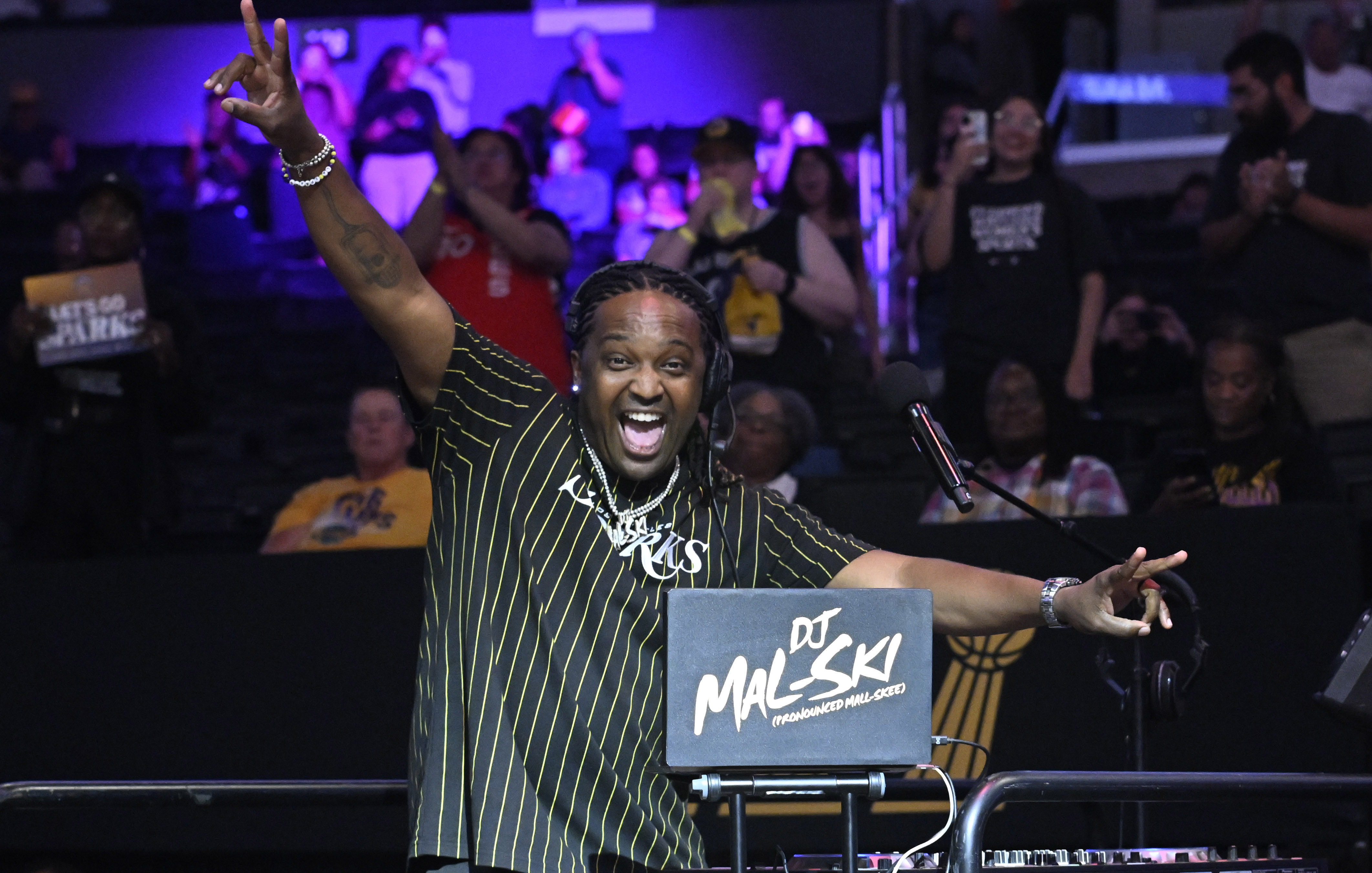 DJ Mal-SKI entertains the crowd before the Sparks’ season finale...