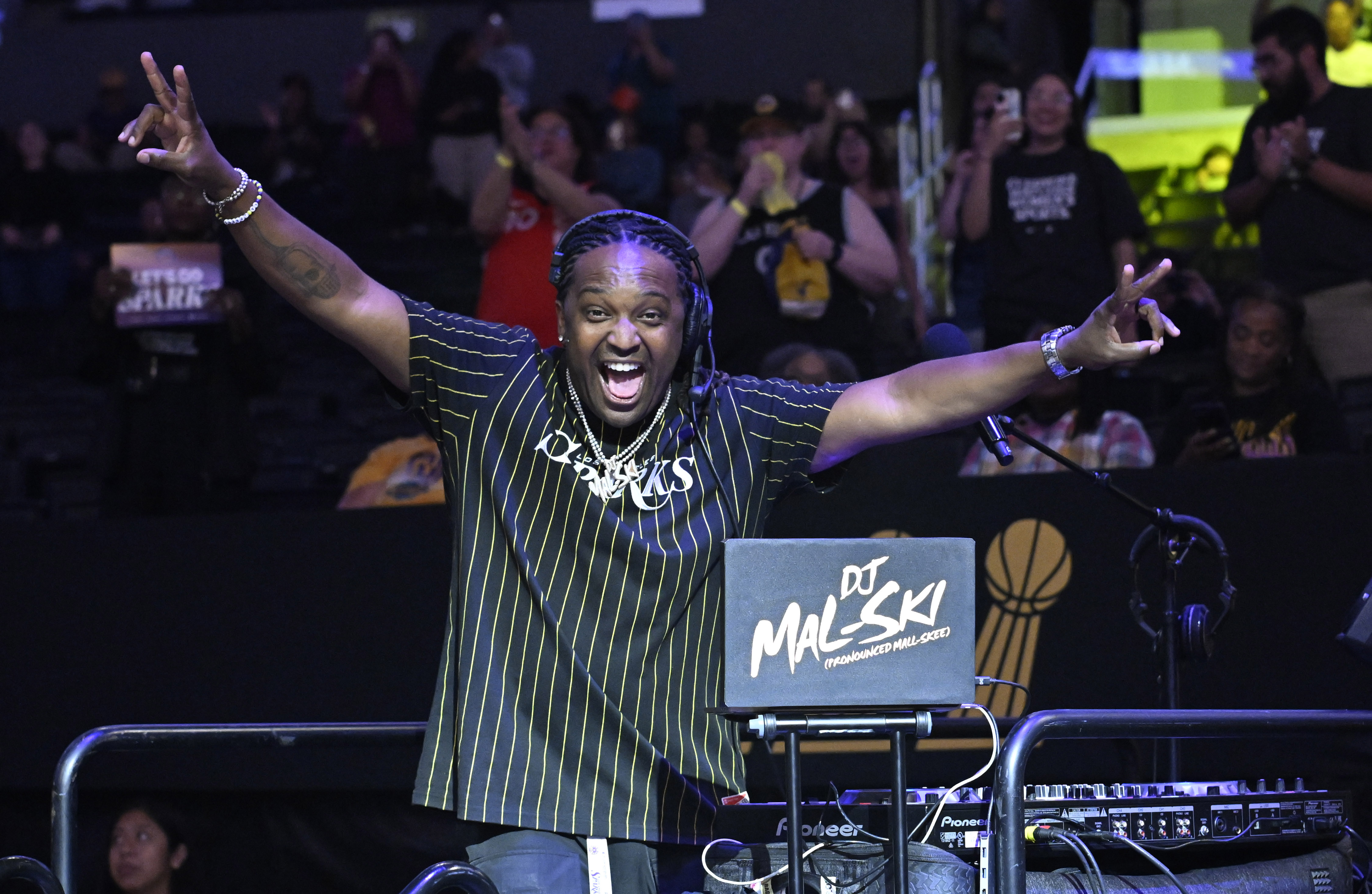 DJ Mal-SKI entertains the crowd before the Sparks’ season finale...