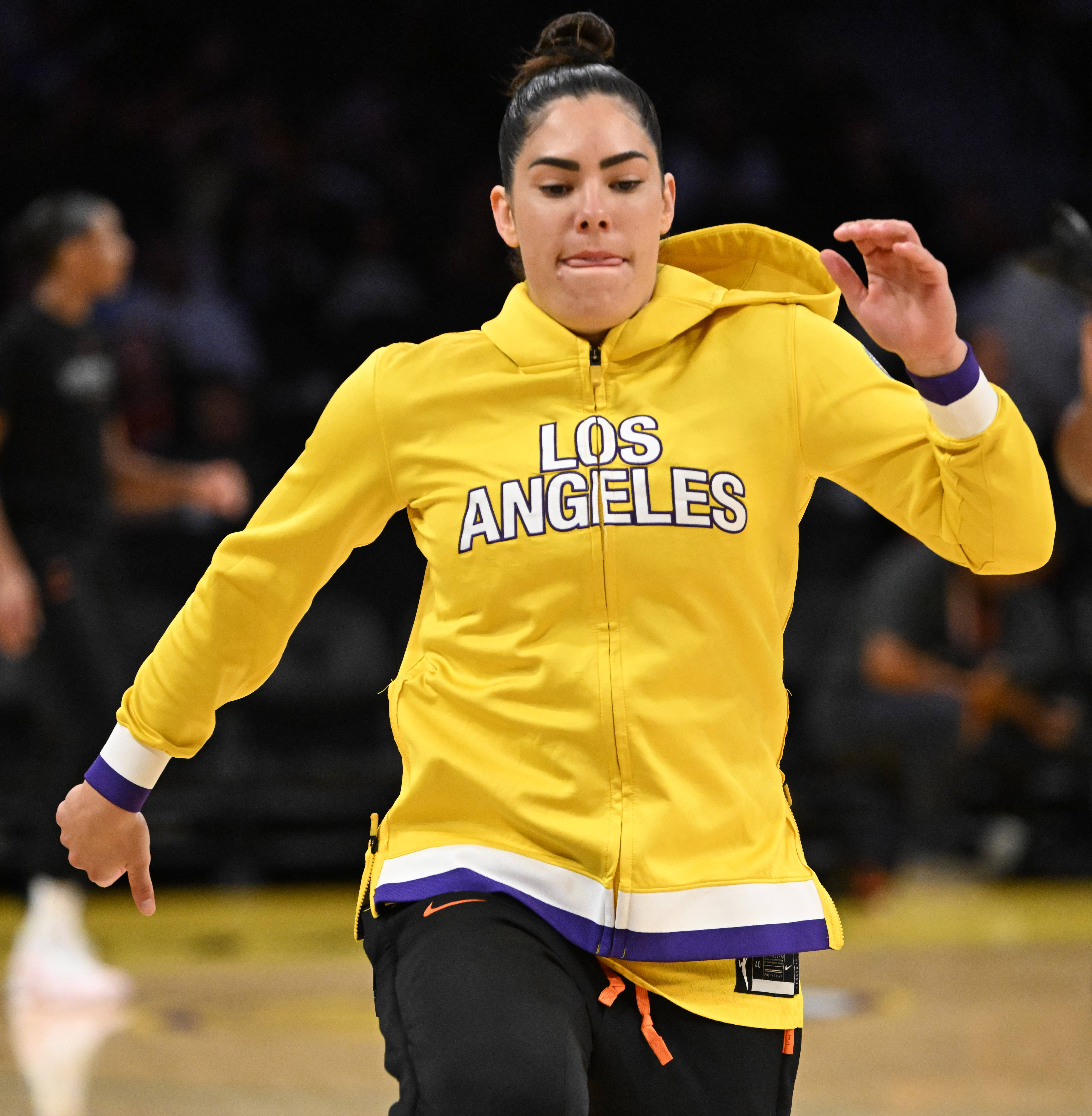 Sparks guard Kelsey Plum warms up before their season-ending loss...