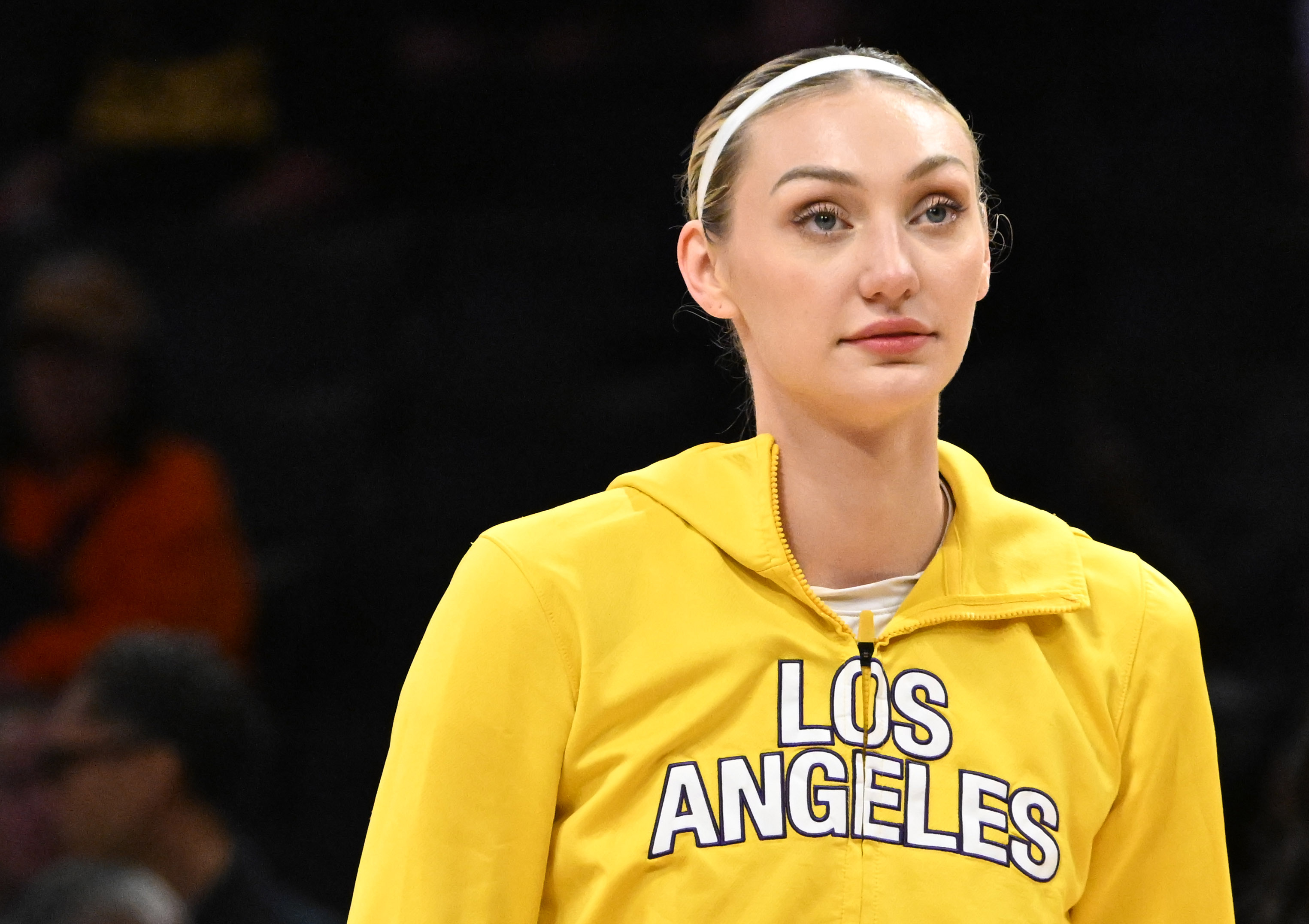 Sparks forward Cameron Brink warms up before their season-ending loss...