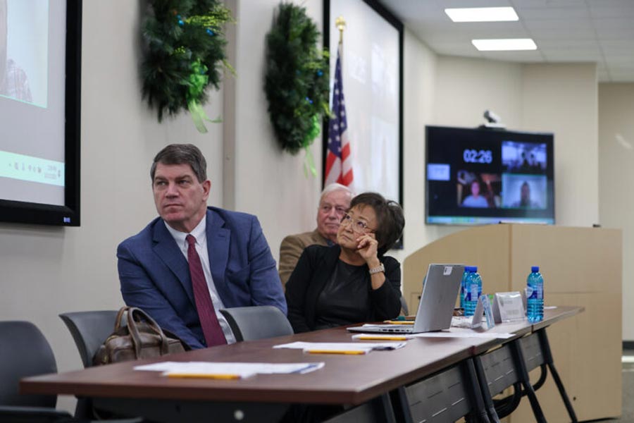 Idaho legislators on the Medicaid Review Panel listen to public testimony during a meeting Dec. 15, 2025, in Rexburg. From left to right: Sen. Kevin Cook, co-chair Sen. Julie VanOrden, and co-chair Rep. John Vander Woude. | Kyle Pfannenstiel, Idaho Capital Sun