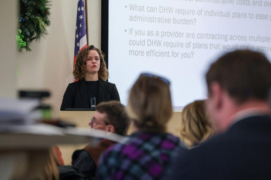 Idaho Medicaid Deputy Director Sasha O’Connell presents to the Legislature’s Medicaid Review Panel in Rexburg on Dec. 15, 2025. | Kyle Pfannenstiel, Idaho Capital Sun