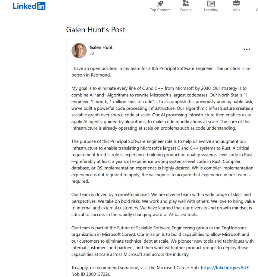 Microsoft job listing