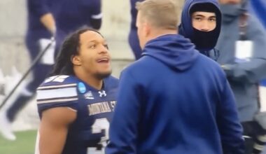 Montana State running back Julius Davis screams at his coach