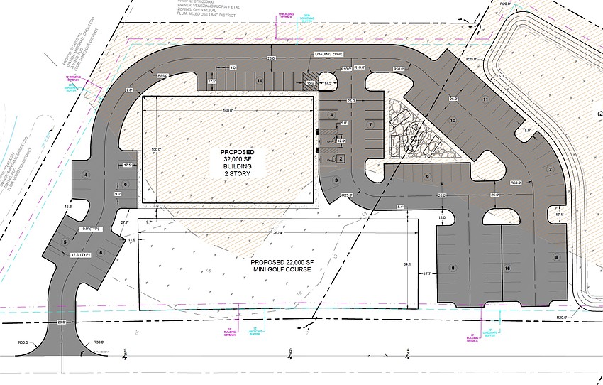 The site plan for Nothing Putt Fun & Games comprises a two-story, 32,000-square-foot facility with a 22,000-square-foot outdoor course.