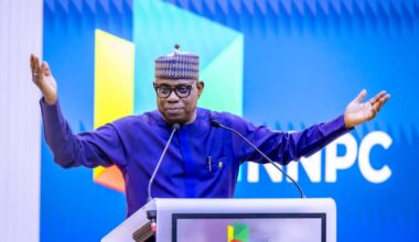 GCEO NNPC Ltd, Mr Bashir Bayo Ojulari addresses the staff of the company during his inaugural town hall meeting held at the NNPC Towers, on Thursday. CREDIT: NNPCL
