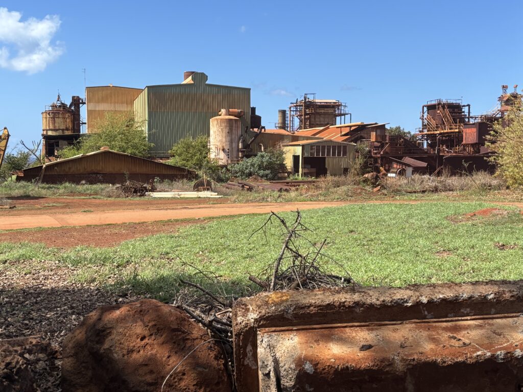 The old Olokele sugar mill would be converted into an industrial site under a proposal from landowner Gay & Robinson. (Guthrie Scrimgeour/Civil Beat/2025)